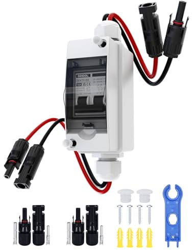 DIHOOL 15A 400V DC Circuit Breaker Solar Isolator Switch, IP65 Waterproof Box for PV Systems, Battery Isolator and Outdoor Use with Plug and Play