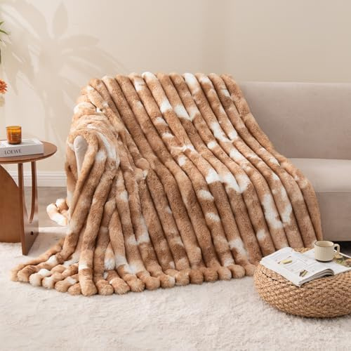 Vamcheer Manta Sofá Super Suave, 150x200 cm Manta Cama de Felpa de Conejo Doble Cara, Esponjosa para Dormitorio Sofá Plaid, Fácil Cuidado y Lavables, Marrón