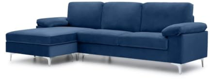 Atrapamuebles - Sofá Chaiselongue 3 Plazas - Modelo LUSINA - Estructura de Madera - Mueble de Salón 262 x 72 x 86 cm - Fabricado en EU - Color Azul Oscuro