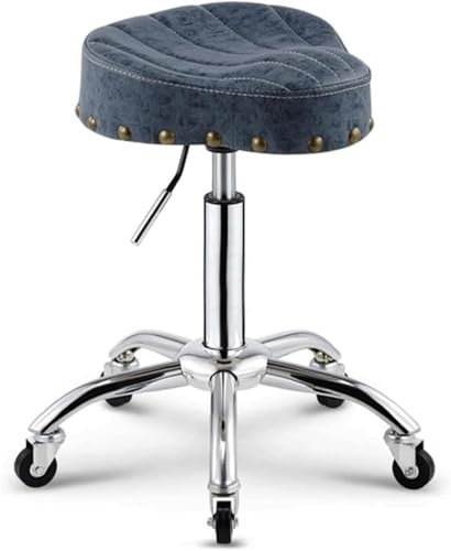 DZYHFCO Ergonomischer Sattelhocker mit Rollen, PU-Leder, Drehstuhl, Sattelsitz, höhenverstellbar, für hygienische Salons, Spa, Tatoo, Massage, Büro (blau)