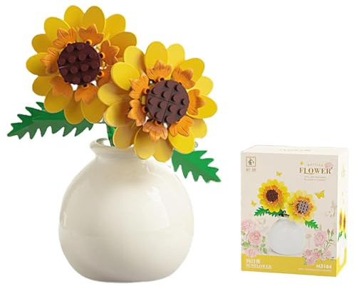 Set di blocchi da costruzione per bouquet di girasoli con vaso, set di fiori finti, kit di blocchi da collezione botanica per adulti, ragazzi adolescenti, ragazze, decorazione per la casa, decorazione