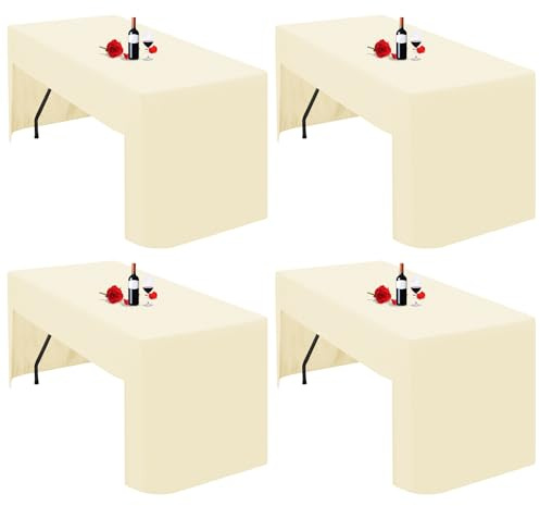Lumaycens Paquete de 4 Manteles Beige con Respaldo Abierto Manteles Ajustados para Mesa Plegable de 6 pies Tela de Poliéster Lavable Mantel Beige Cubierta de Mesa para Exposiciones Comerciales Ferias