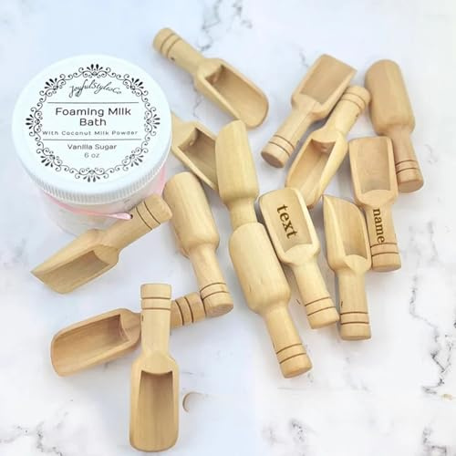 Lot de 5 mini cuillères à thé en bois personnalisées pour assaisonnement, bonbons, épices, bain, sel, lait, poudre