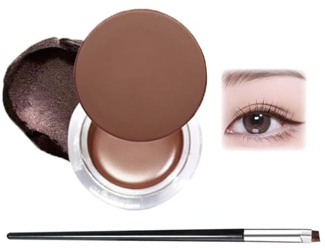 EONFAVE Delineador de ojos resistente al agua, delineador de ojos en gel, color marrón, con pinceles, gel de color crema, de larga duración, altamente pigmentado, resistente a las manchas, textura