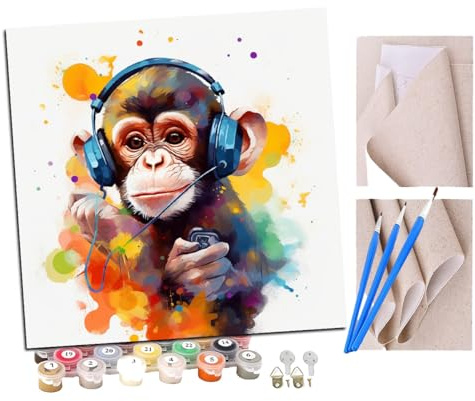 Paint by Numbers Monkey Wearing Bluetooth Headset Balloon (1) Paint by Numbers Kits for Adults Kids Beginners 40 x 50 cm Adults with Paintbrushes DIY Painting for Home Decoration Without Frame