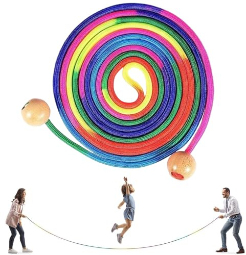 16 FT Long Jump Rope for Kids, Multiplayer Rainbow Skipping Ropes, Adjustable Groups Rope, Double Dutch Jump Ropes with Wooden Handle, for Outdoor Fun, School Sport, Party Game