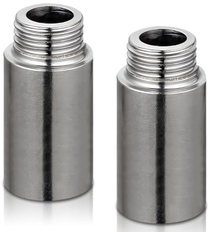 2 Stück Hahnverlängerung 1/2 Zoll x 50 mm, DN15 Edelstahl Verlängerung Wasser, 1/2 IG/AG Verlängerung für Wasseranschluss, DN15 Gewindeverlängerung, Hahnverlängerung für Heizung und Trinkwasser
