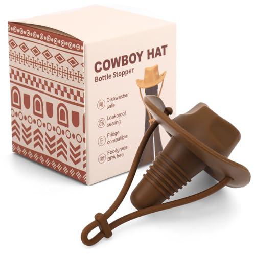 Cowboy Hat Wine Bottle Stopper, Funny Silicone Wine Plug Decorative Topper Champagne Cork Cover Cap Mother & Father Gifts to Seal and Keep Wines Fresh (Dark Brown)
