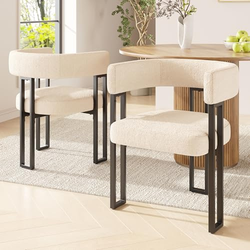 LANTRO JS Freischwinger Stuhl, Polsterstuhl mit Verstellbaren Stützfüßen Ausgestattet, Esszimmer Stuhl Sitz ist aus Hochwertigem Lammwollstoff, 2 Stück, Beige