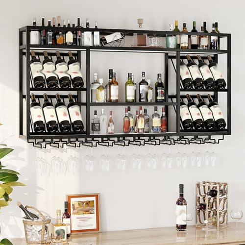 KKTX Casier à vin Mural Industriel, étagères à Bouteilles d'alcool étagères Organisateur de Stockage Stand Exposition en Fer pour la Maison, Le Restaurant, Les barsBlack,120cm
