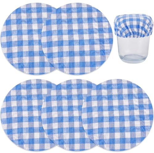 CREATCABIN 5 Funda de Tela para Masa Madre Tapa para Tarro de Inicio Rejilla Azul Reutilizable Elástica para Hornear Pan Queso Cesta de Masa Tapas para Conservar Masa Madre Hecha A Mano 10.8 x 0.35cm