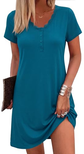 Bresdk Camicia da Notte Donna Cotone Parto Allattamento Ospedale Scollo a V | Vestaglia leggera con pizzo sul collo e spacchi laterali, pensato per degenza, convalescenza e relax in casa