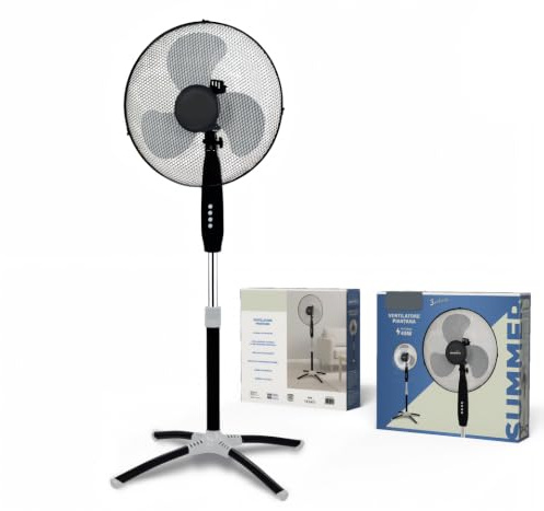 EMPOTEC FS-40B-1 Ventilatore a Piantana 45W Pale da 40cm 3 Velocità Oscillazione Regolabile Inclinabile Altezza 130 cm Base 60cm Anti-Ribaltamento Camera Da Letto Cucina Terrazzo Giardino