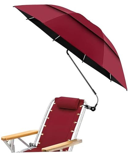 Neptuiby Paraguas para Silla, Paraguas para Silla con Abrazadera, Parasol Ajustable para Exteriores, Tela Resistente a los Rayos UV de 47 Pulgadas para Playa, Camping, Pesca, Rojo.
