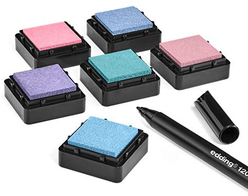 KATINGA Stempelkissen (6er Set) mit Stift für Fingerabdrücke, zum Basteln und zum kreativen Gestalten (6er Pastell)
