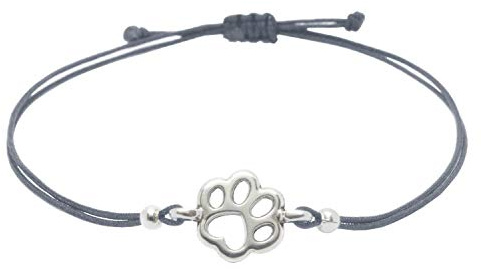 Selfmade Jewelry Armband Damen Silber Pfote Größenverstellbares Makramee-Armkettchen mit Tatze Handgemacht Inkl. Geschenk-Verpackung