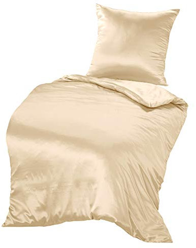 THXSILK Juego de ropa de cama de seda de 2 piezas, funda nórdica de 135 x 200 cm y funda de almohada de 80 x 80 cm, hipoalergénica de seda de morera de 19 mommes, ultra suave y lisa, color champán