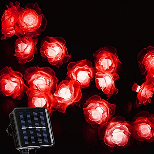 KEEDA Solar Lichterketten, 30 LED Rose Blume Lichterkette Wasserdichte dekorative Beleuchtung für Außen Patio Garten Hochzeit Weihnachten Party (Rot)