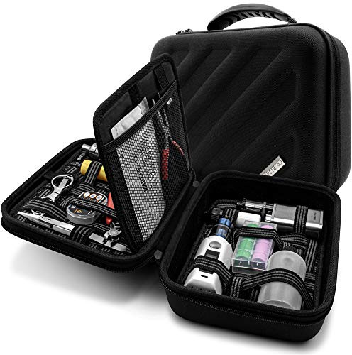 VapeHero® XXL E-Zigarette Reise-Tasche mit 2 x Preimium Matten zum herausnehmen | Dampfer Etui für bis zu 200ML Liquid Flaschen und Zubehör | Passend für große Mods 18650 Akku | Stoßfest