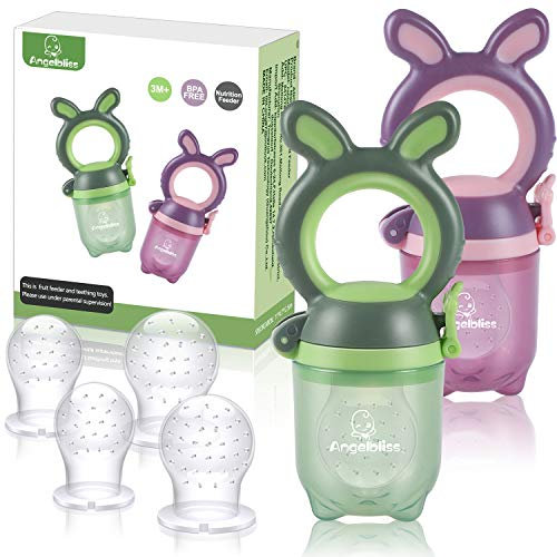 ANGELBLISS Tétine Pour Bébé/Tétine D'alimentation pour Bébé/Tétine à Fruit/Tetine Grignoteuse Bebe/Jouet de Dentition pour Bébé aux Appétissantes, Sans BPA(Paquet de 2) Vert
