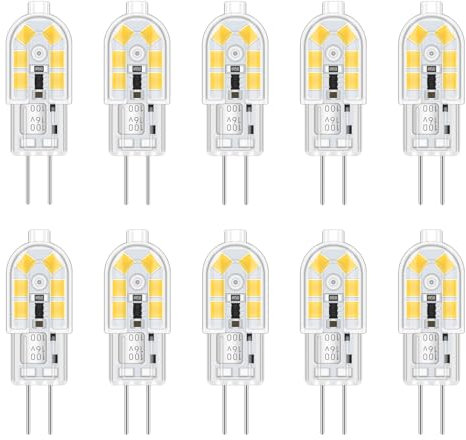 Akynite Lampadina G4 LED 12V 2W Luce Fredda 6000K per Cappa Cucina, 200LM, Equivalente a Alogena G4 10W-20W, Bi-pin G4 12V AC DC per Camper/Specchio Bagno, non dimmerabile, set di 10