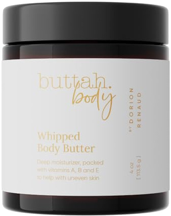 Buttah Skin by Dorion Renaud Whipped Body Butter 4oz - 100% All Natural & Organic (Hard in Jar) Pure Whipped Virgin Raw African Shea Butter - Moisturizer for Melanin Rich Skin - Black Owned Skincare