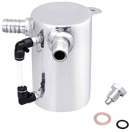 SPELAB Oil Catch Can Breather Tank Reservoir 0.5L Polished Aluminum with 19mm 3/4” Barb Inlet Outlet Silver