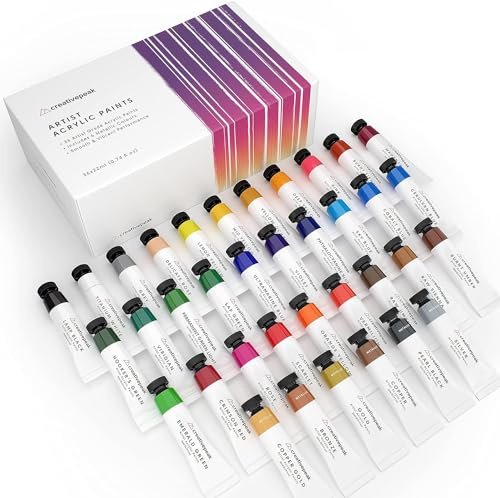 Creativepeak Acrylic Paint Set - 36 Vibrant Colours, incl. 6 Metallic Colours - Professional Art Supplies - Perfect for Painting & Calligraphy