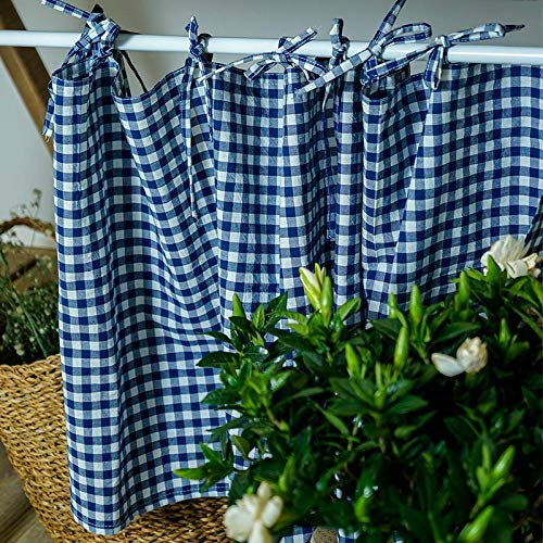 Yaland Tenda a quadri, tenda corta a quadri, stile rustico (altezza x larghezza 45 x 100 cm, blu) 1 pezzo