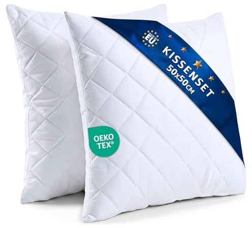 Amazinggirl Kopfkissen 50x50 cm - Kissen Allergiker Schlafkissen Polster Pillow Made in EU und Pillows for Sleeping 50 x 50 Bett Kissens für Schlafen Oeko-Tex Weiß - 2 Stück
