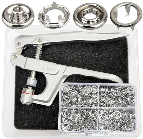 Jersey Druckknöpfe, Druckknopf Set mit Zange, Φ9.5mm Metall Snaps Nähzubehör Buttons Knöpfe zum Annähen Werkzeug Jessey Snaps für DIY Basteln Stoff, Kleidung Taschen