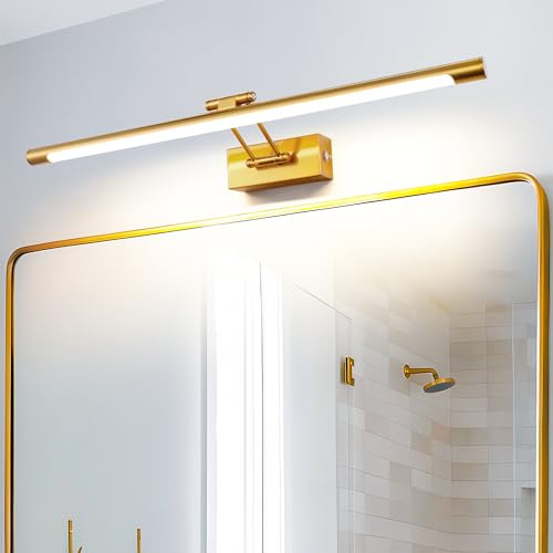 MantoLite Dimmbare Bilder Licht 12W,Messing Badezimmerspiegel LED Wandleuchte Beleuchtung mit Schwenkbarem Lampenkopf für Schlafzimmer, 3000K Hotel Restaurant Nachttisch Leselampen (1320LM,60CM)