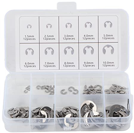 YWBL-WH Juego de Surtido de 120 Uds E-Clip, Kit de Arandelas de Acero Inoxidable 304, Anillo de Bloqueo de Retención Abierto, Sujetador de Anillo de Seguridad del Eje M1.5-M10