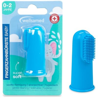 Wellsamed 1 Stück Fingerzahnbürste Blau für Babys, für eine sanfte Reinigung der ersten Milchzähne