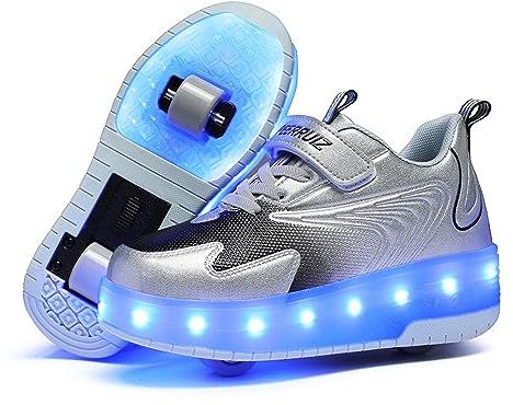Unisex Kinder LED Licht USB Gebührenpflichtig Skateboardschuhe mit Rollen Drucktaste Einstellbare Inline Skates Outdoor Sport Fitnessschuhe Gymnastik Running Sneaker für Jungen Mädchen