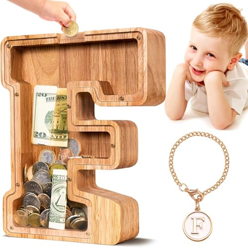 summidate Spardose Kinder Holz, Personalisierte Buchstabe Sparschwein F | Spardose Holzbuchstaben für Mädchen Jungen Initiale, Sparschwein Geschenk zum Geburtstag, Weihnachten und Kinderzimmer Deko