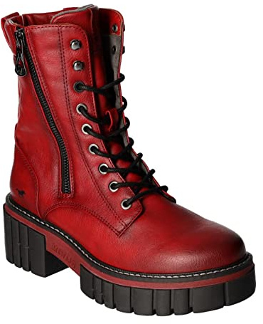MUSTANG Damen Stiefelette Biker Plateau Chunky Sohle Reißverschluss 1447-504, Größe:39 EU, Farbe:Rot