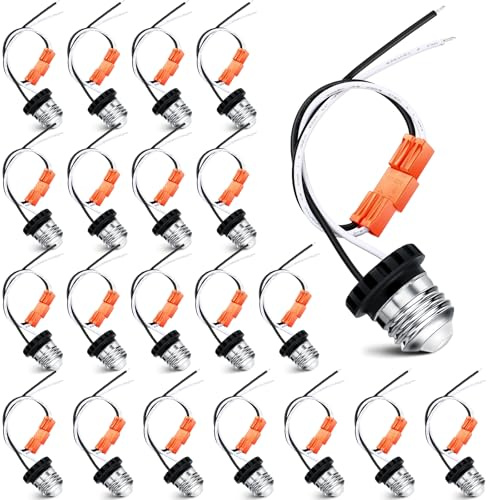 Zhengmy 20 Pcs E26 Socket Adapter, Medium Base Male Screw in Light Socket Pigtail for LED Recessed Lights