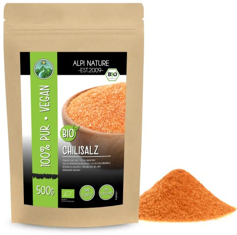 Alpi Nature Sal de Chile Orgánica 500g, Sal Gourmet con Chiles, Pimentón y Ajo, Especias para Parrilla
