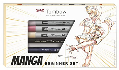 Tombow Manga Beginner Set | ABT PRO Alkoholmarker für ausdrucksstarke Mangas |Inklusive Schritt-für-Schritt Anleitung| 7-teilig [MANGA-SET-BEG]