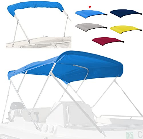 Zenicham 3 Bow Fade and Crack Resistant Bimini Top Replacement Cover, 600D Marine Grade Waterproof Sun Shade Boat Canopy, Easy Install Zipper Sleeves Boat Awning/Without Frame, Blue 6'L 73-78 W