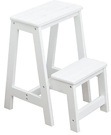 LUDIST Weißer 2-Stufen-Hocker, Klappleitern, Hocker, kleine Fußhocker, sicheres, rutschfestes Trittbrett für die Hausbibliothek, Küche, leichte Aufstiegsleiter