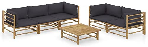 Keketa Gartenlounge Gartensofa 6-TLG. Gartenmöbel Set mit Kissen Dunkelgrau Balkonmöbel Balkonlounge Garten Lounge Sofa Sitzgruppe Sofagarnitur Terrassenmöbel Ecksofa Bambus