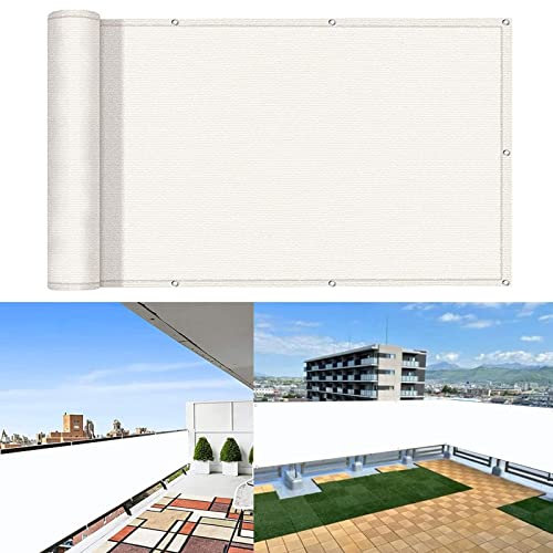 Balkonbespannung 130 x 750 cm Wind HDPE UV-Schutz Balkonschutz Balkonabdeckung mit Ösen und Kordel für Balkongeländer Garten, Weiß