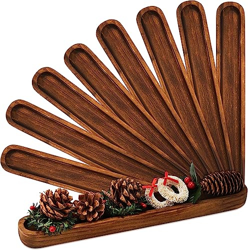 Thyle 8 Set Wooden Dough Bowls Decor 12 x 1.8 x 1 Inch Rustic Long Wood Trays Decorative Wooden Bowls Vintage Wood Trays Entry Table Decor for DIY Farmhouse Home Table Centerpiece Decoration
