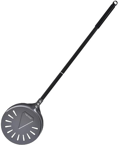 VIKCOLEE Turning Pizza Peel, 8 Inch with 25 Inch Handle Round Pizza Turning Peel, Professional Anodized Aluminum Turning Pizza Spatula, 33 Inch overall