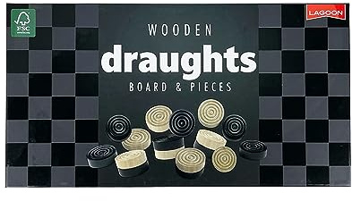Lagoon Draughts Wooden Board Game, Brown and Monochrome