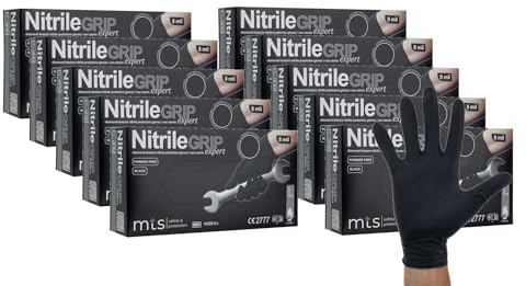 MTS Safety & Protection Einweghandschuhe XL - 500 Stück/Box Nitrilhandschuhe Schwarz Handschuhe Nitril Diamantstruktur Grip - Einmalhandschuhe Puderfreie & Latexfreie Gummihandschuhe (XL, 500 Stück)