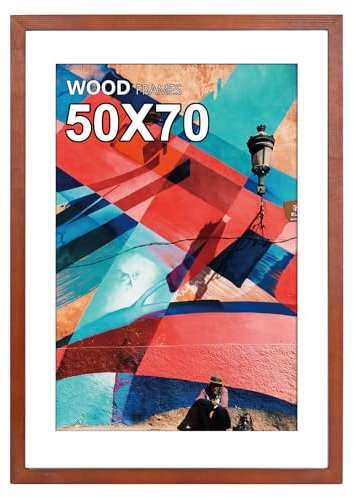 50x70cm Poster Frame,Soild Wood Picture Frame with Polished Acrylic Glasses for jigsaw Frame - Puzzle Frames for Wall Mounting Horizontally and Vertically (Brown)