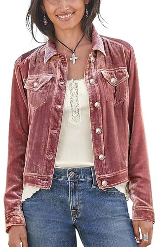 RICOCHO Damen Samt-Blazer, Damen, lässig, dünn, Samt-Cardigan, Anzugmäntel in Pink, M, Schlank, Kerbkragen, Langarm, Einfarbig, EU 38/40